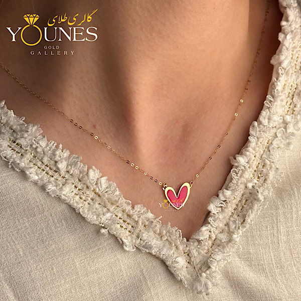 گردنبند میناکاری قلب سرخابی مینیمال طلا